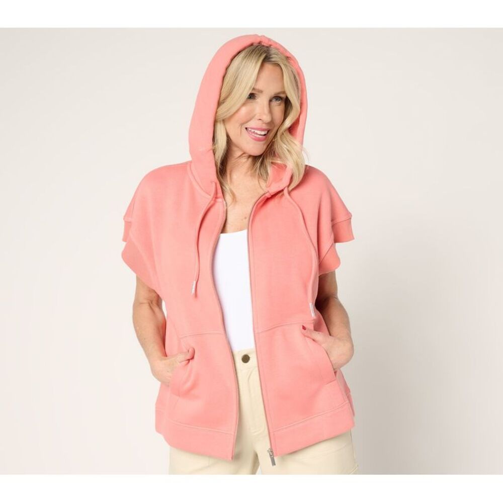 Martha Stewart Women's Top Sz XS Signature Towel Terry Zip Front Pink A685814